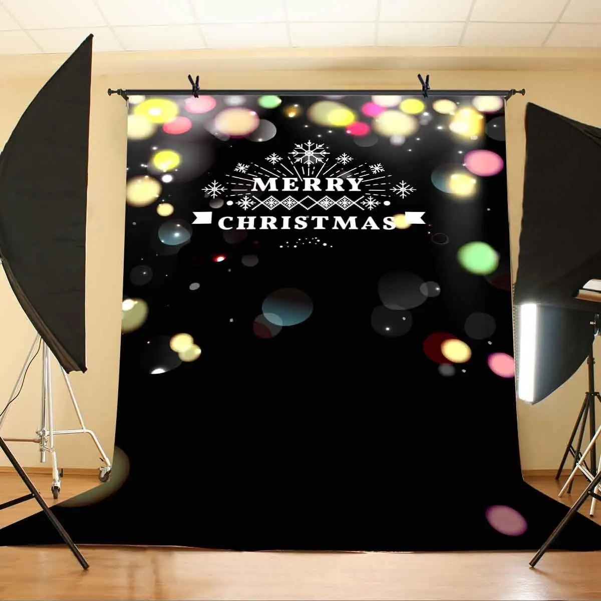 

5x7ft Merry Christmas Backdrop Colored Halo Backdrop Ink Black Photography Background Studio Props