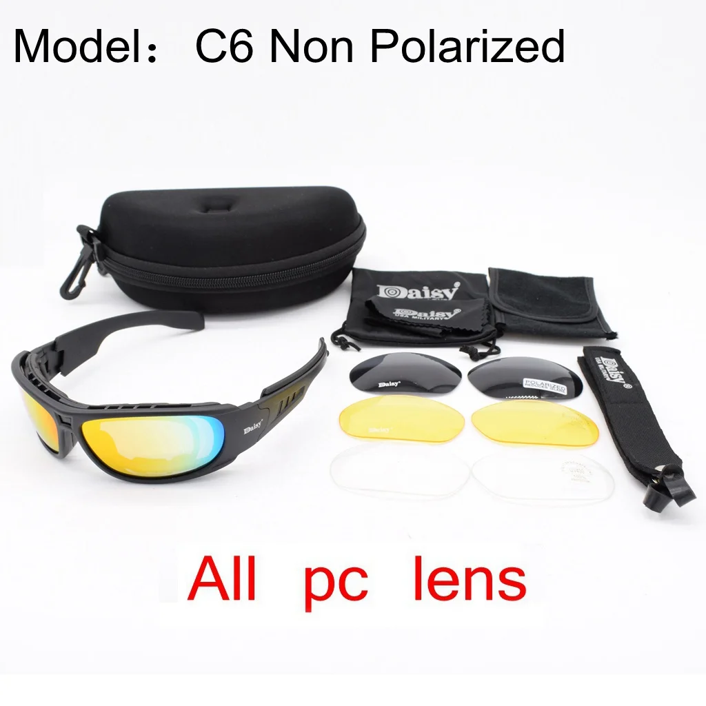 C6 no Polarized Армейские очки, солнцезащитные очки, мужские военные солнцезащитные очки, 4 линзы, набор для мужчин, военные игры, тактические велосипедные очки, для улицы - Цвет: C6 no Polarized