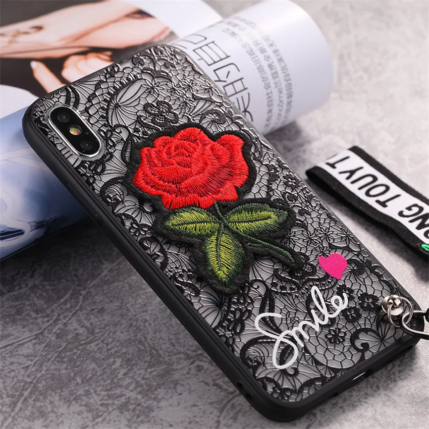 luxury cute Fashion Rose Flower hard PC Phone copy cover coque case For Apple iPhone 7 8 6 6s 5 5s SE Plus Woman Lace |