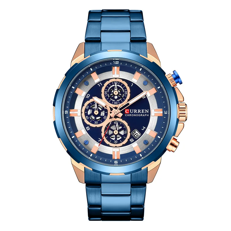 Blue Gold Blue CURREN Часы мужские синие Роскошные кварцевые Стальные мужские s часы лучший бренд класса люкс часы с хронографом мужские часы Роскошные наручные часы - Цвет: Blue Gold Blue