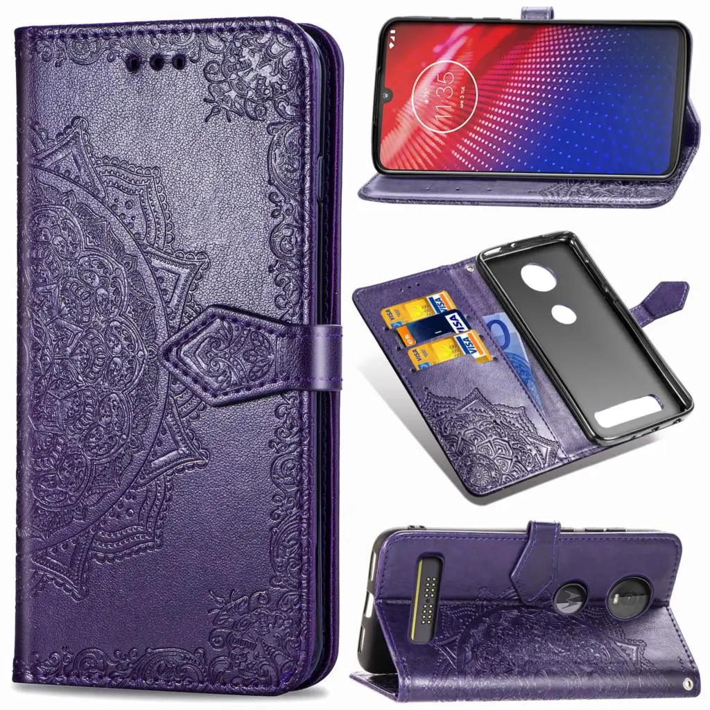 Чехол-бумажник для Motorola Moto Z4 чехол-книжка с тиснением кожаный силиконовый чехол