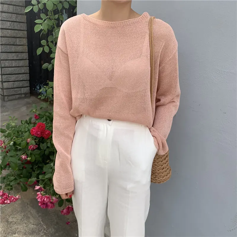 HziriP Gentle Women New Sunscreen Light Chic 2019 Autumn Thin Retro Full-Sleeved Solid Sweater Pullovers Simple Knitted | Женская одежда