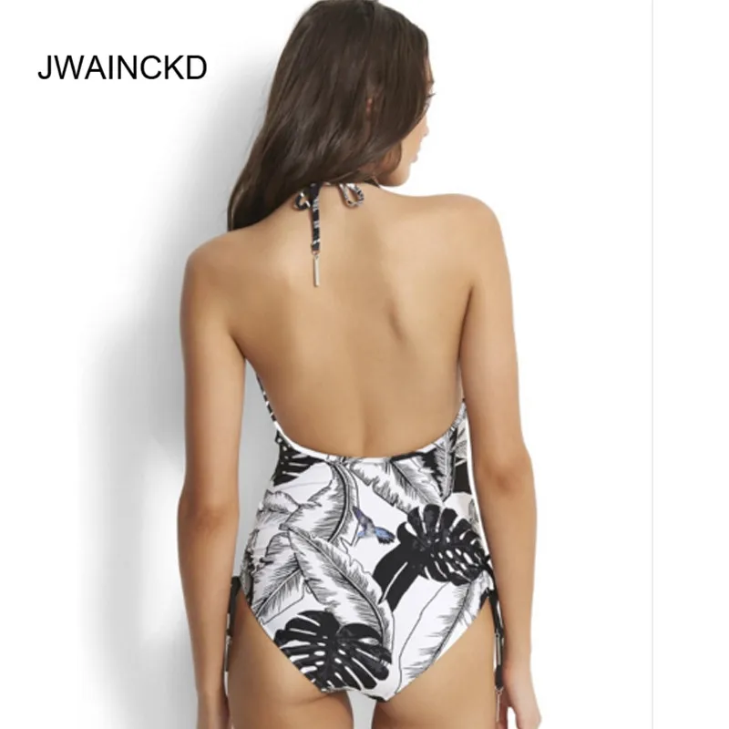 JWAINCKD 2019 пикантный Цельный купальник женский с принтом пальмы боди вырезами