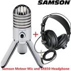 Конденсаторный микрофон Samson SR850, студийный USB микрофон со складными ножками, наушники для компьютера и видеозаписи