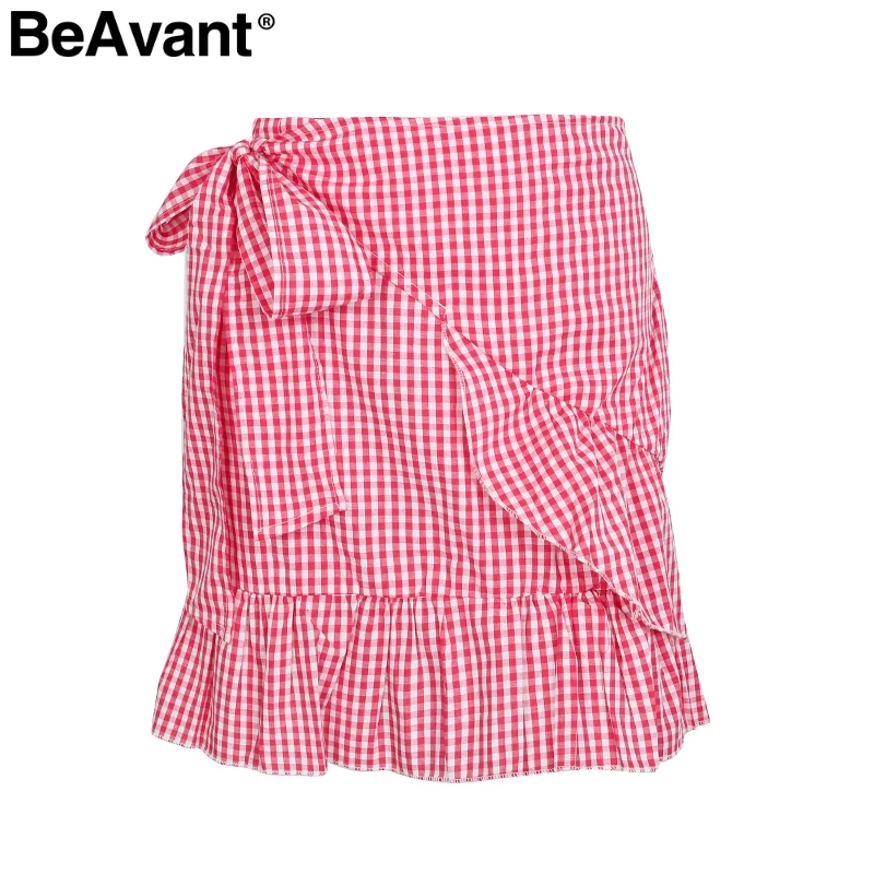 Женская клетчатая юбка BeAvant Повседневная мини в горошек с цветочным принтом и