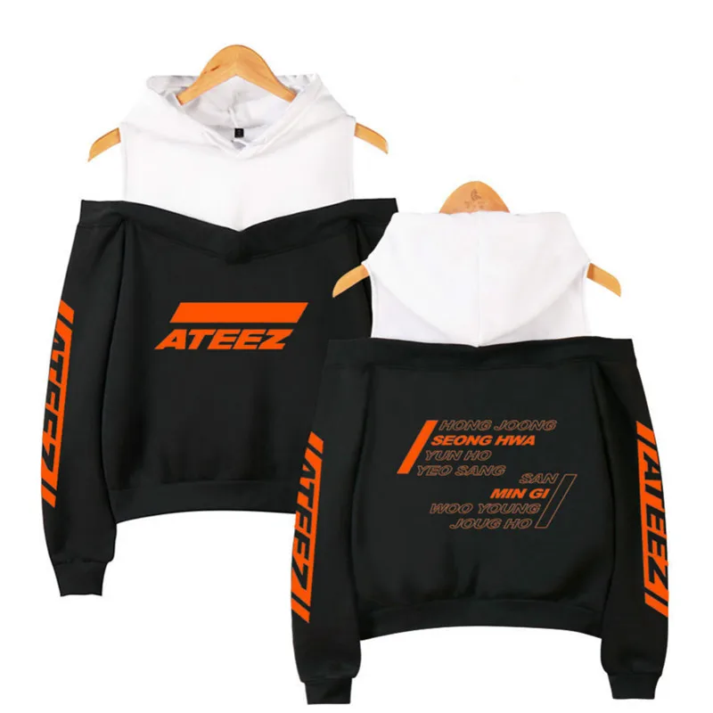 Kpop ATEEZ подростковый Z с открытыми плечами толстовки с капюшоном летний свитшот с надписью