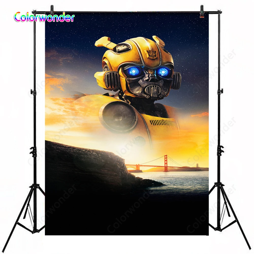 Фоны для фотографий желтый Autobot Bumblebee мерцающие звезды с городским пейзажем