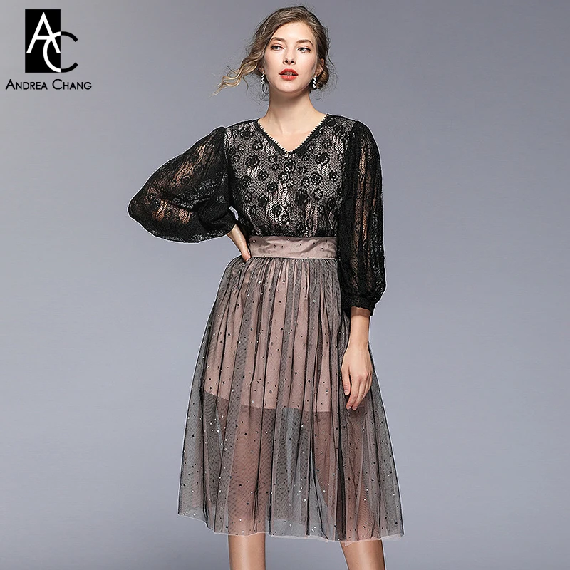 Женское платье с бежевой подкладкой черный кружевной топ цветочным рисунком