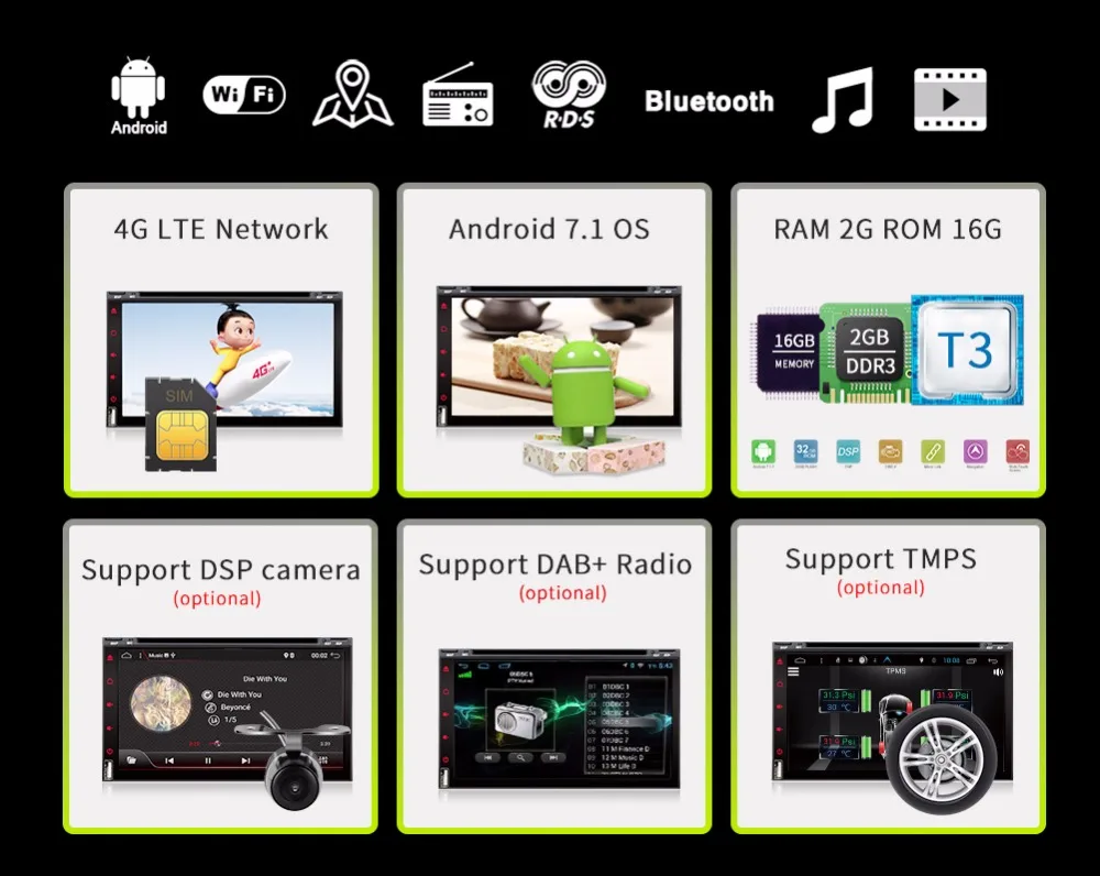 Bosion Универсальный четырехъядерный 7 &quot2 Din Android 1 автомобильный DVD Радио