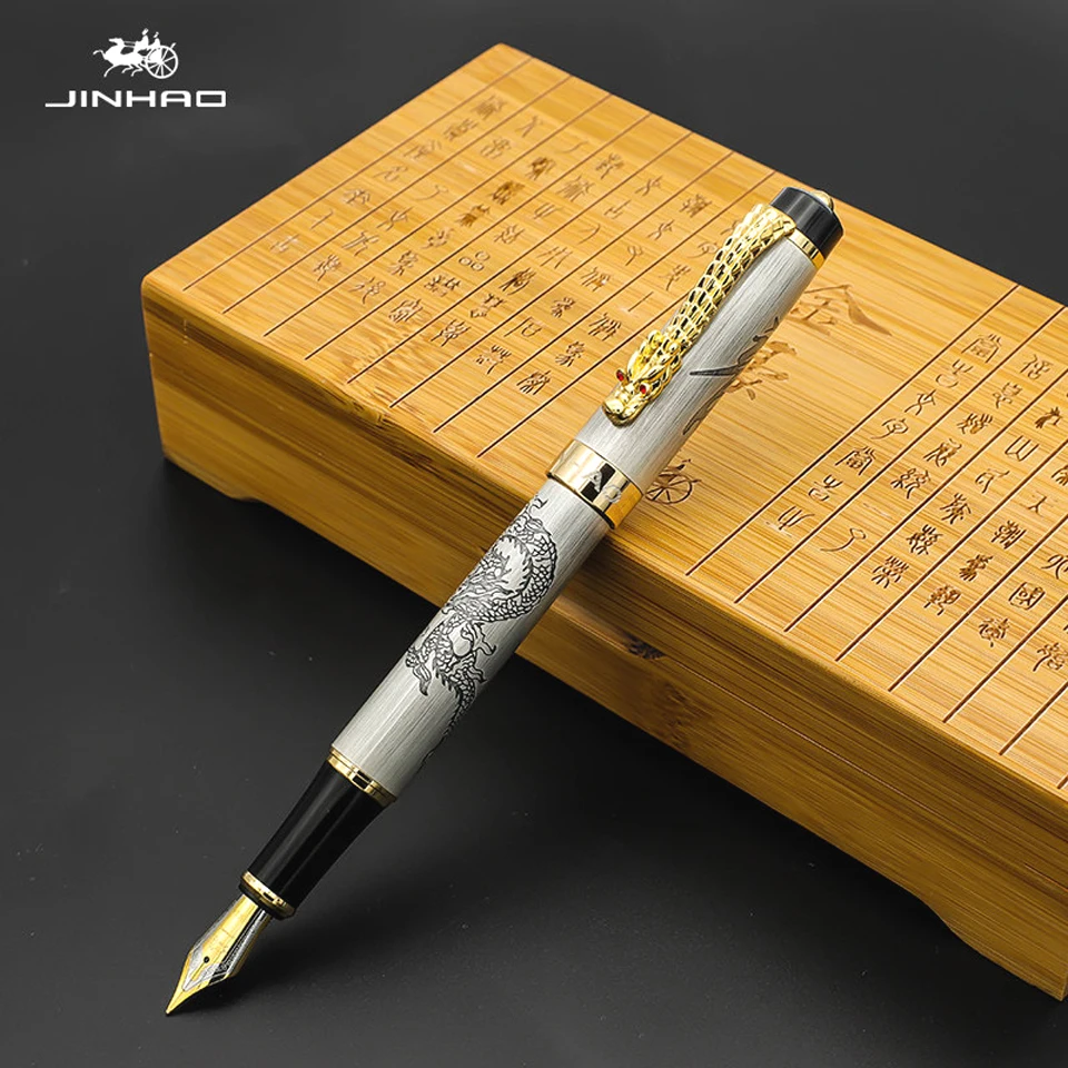

JINHAO High Quality Full Metal Fountain Pen Gold Clip Carving Pattern-Descendants of the Dragon 18KGP 0.5mm Medium Nib ink pen