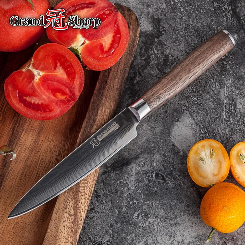 GRANDSHARP 5 дюймов Универсальный нож 67 слоев японский Дамаск нержавеющая сталь VG 10