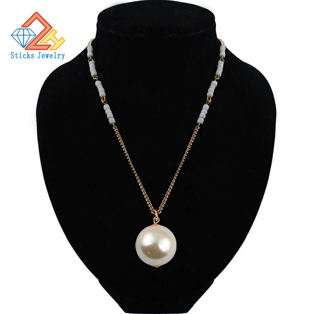 

New Fashion Hanging Trendy Necklace 30 MM Imitation Pearl Long Sweater Chain Pearls Jewelry Sticks Brand
