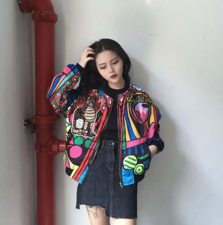 Женские Harajuku кружки наклейки печатных куртки Женское свободное короткое