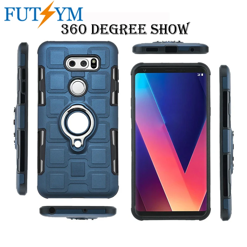 Luxury Shockproof With Finger Ring Kickstand Hard PC Back Cover Case for LG V30 2 in 1 Magnetic Car Mount Capa Fundas Coque |