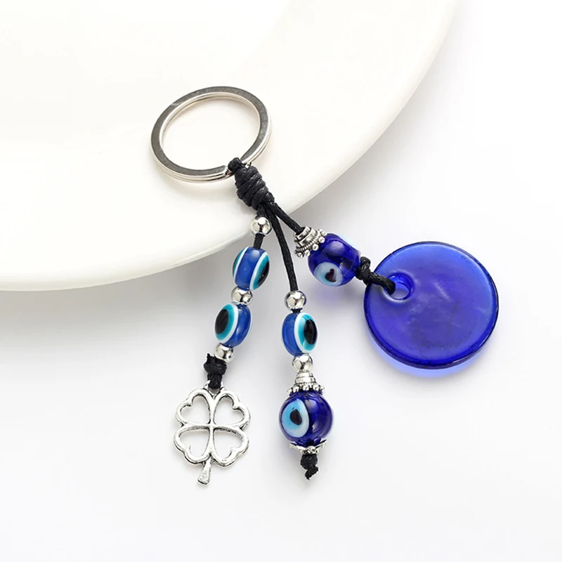 Модный брелок с изображением голубого сглаза из сплава четырехлистный клевер