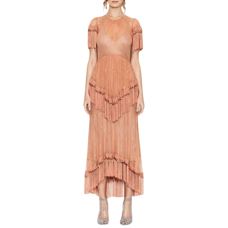 2017 bohe линия лето maxi dress женщины tunique sheer кружева кисточкой vestidos старинные
