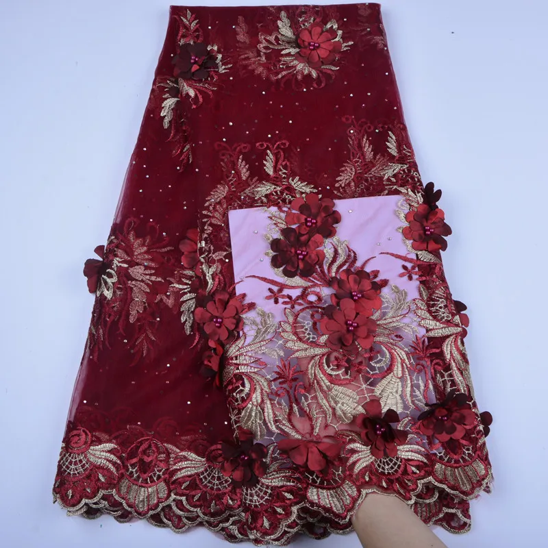 2019 High Quality Nigerian Lace Fabrics With Beads African French Net Fabric 3D Flower Embroidered Tulle Mesh S1312 | Дом и сад