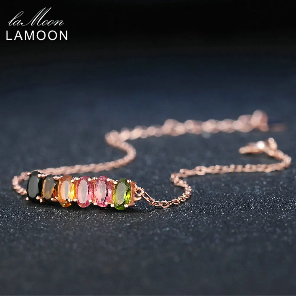 LAMOON 925 Sterling Siver 6 шт. 3*5 мм Овальный разноцветный турмалиновый браслет S925