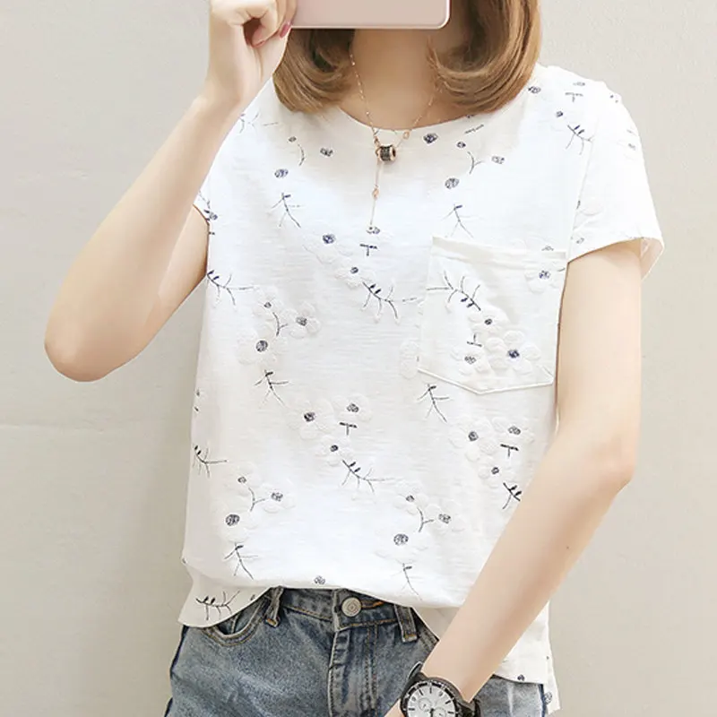 2018 летние хлопковые блузки женские Топы Рубашки с цветочной вышивкой Женские