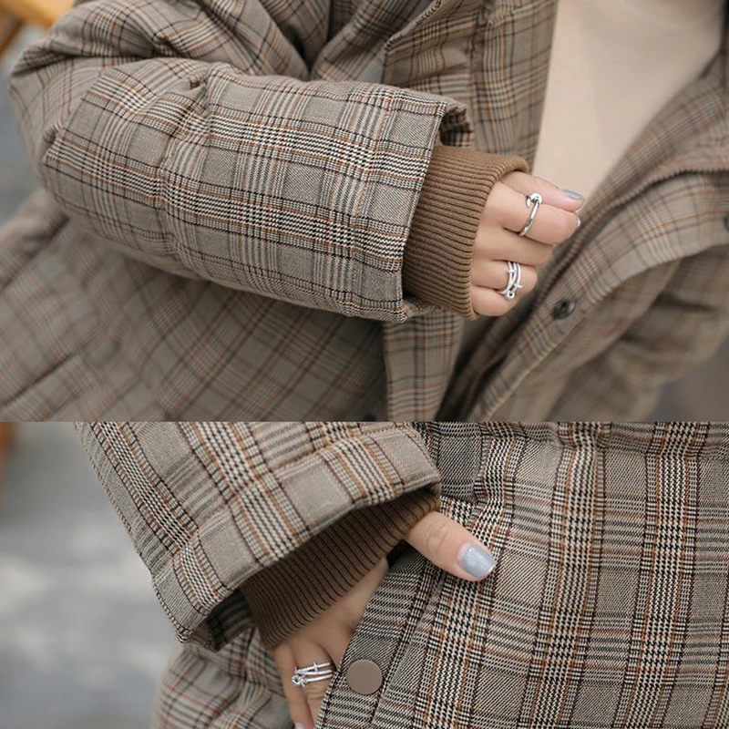 2020 зимняя длинная хлопковая куртка в клетку Женская Теплая стеганая Толстая