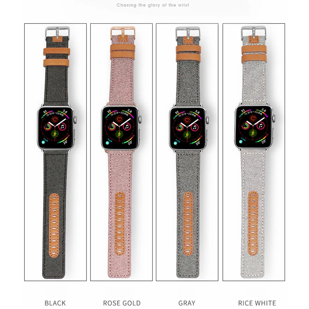 Браслет для apple watch series 4 3 2 1 Сменный ремень для iwatch холст с классической пряжкой темно-синий джинсовый