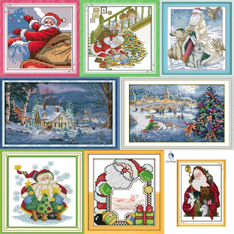 Фото Joy Sunday Счастливого Рождества Санта Клауса Счетный принт на холсте DMC 14CT 11CT Вышивка крестом наборы вышивка рукоделие №1
