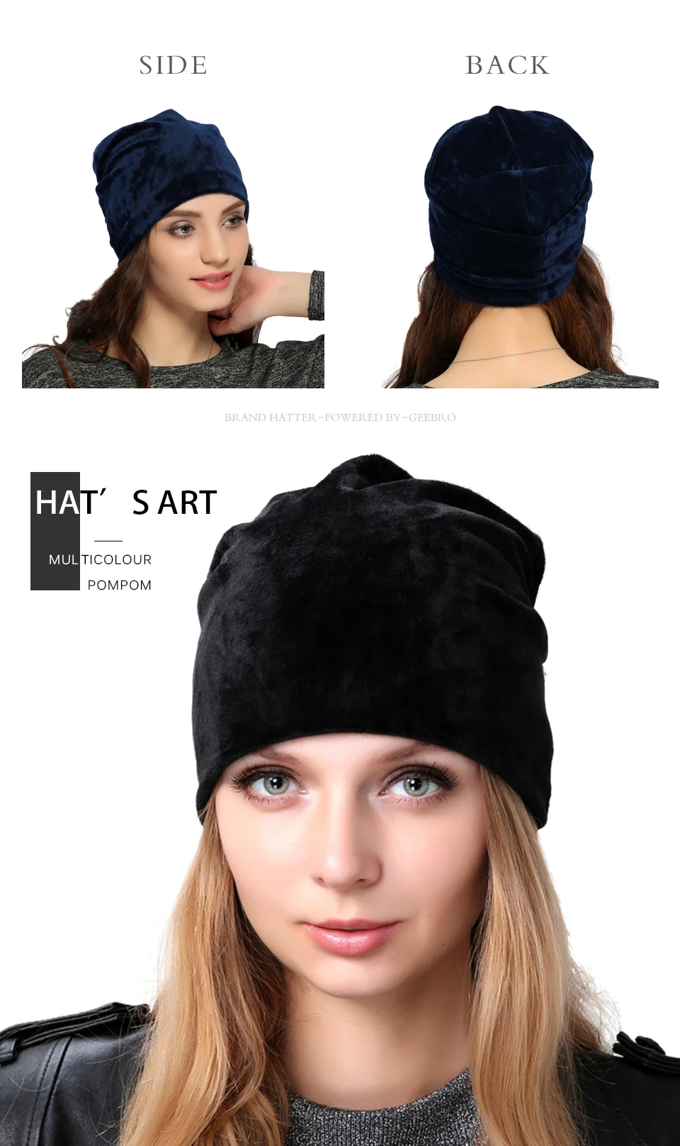 Geebro, Брендовая женская шапка, Skullies Beanies, полиэстер, вязаные шапки, зимние, теплые, вельветовые, шейный шарф и шапочки, шапки для женщин