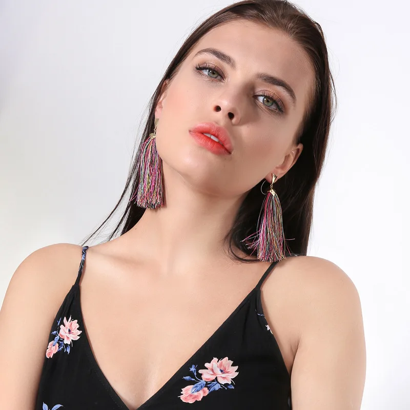 Женские разноцветные этнические серьги с кисточками ручной работы модные