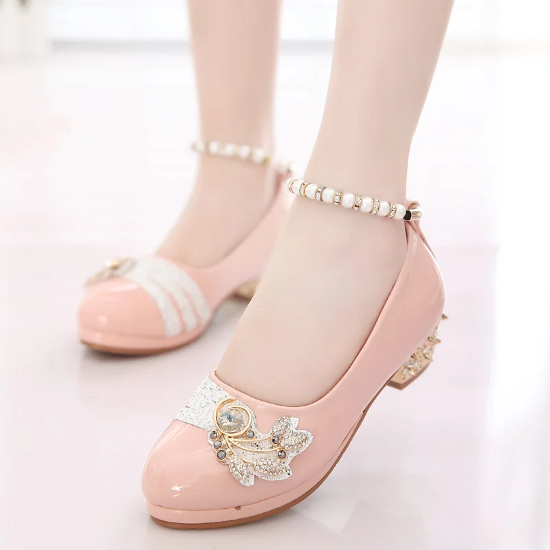 Туфли для девочек весна принцесса черные белые вечерние официальные жемчужины.