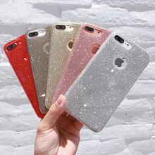 Crispyfish Glitter Sparkly TPU Silicone Case Cover Skin For iPhone 6 6s Pure Color Glossy Cases For IPhone 7 8 Plus X XS Max XR