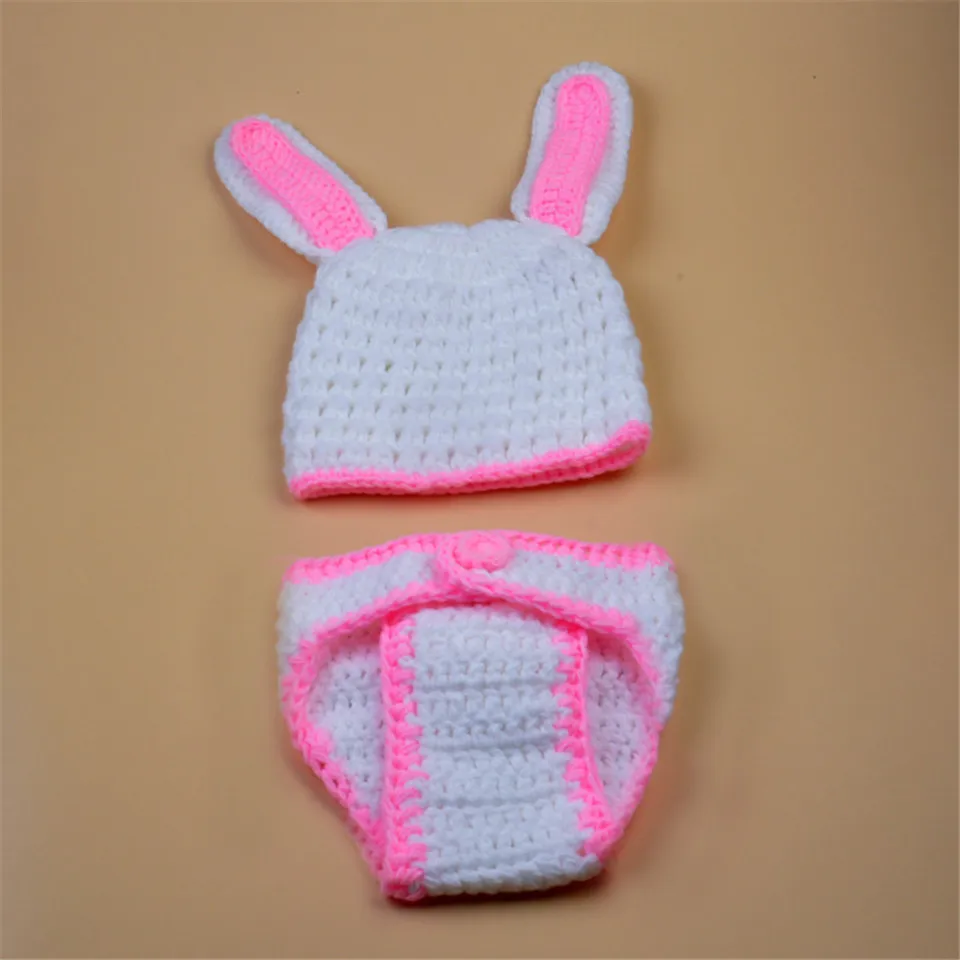 Новинка комплект детской шапки и подгузников с белым кроликом для фотосъемки
