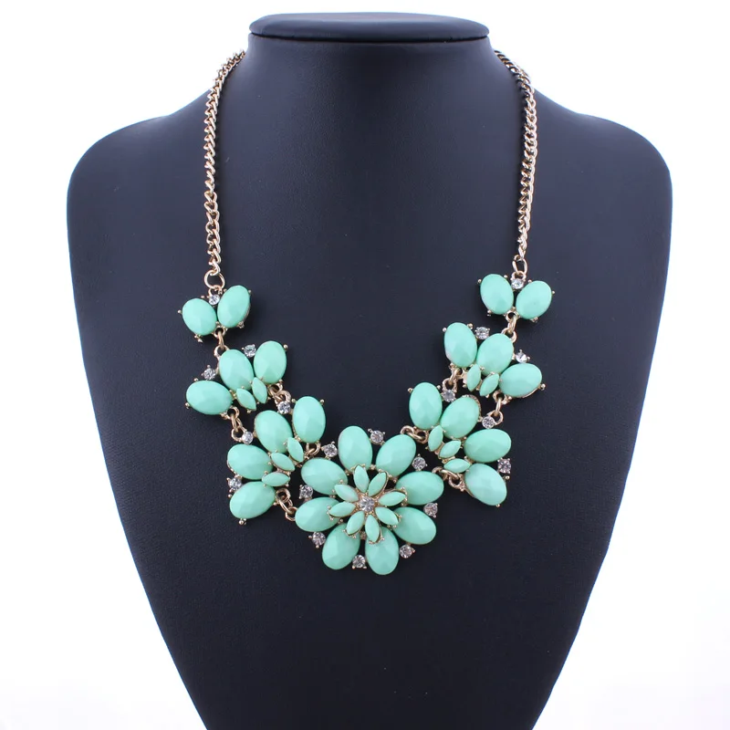 Seblasy Retro Ethnic Acrylic Stone Crystal Flower Maxi Temperament Collar Choker Necklaces &amp Pendants Women Statement Jewelry | Украшения