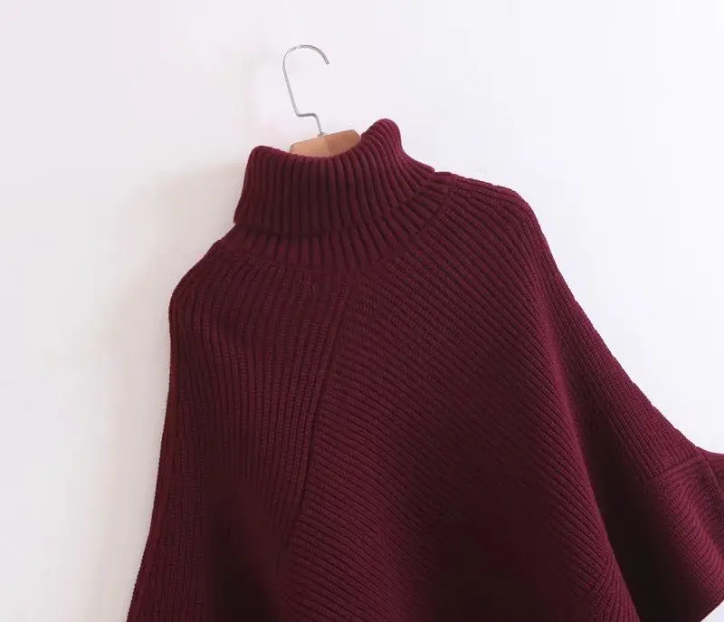 H.SA Women Autumn WinterTurtleneck Sweaters Batwing Sleeve Oversized Sweater Poncho Pullover and Sweater Jumpers Irregular Pull