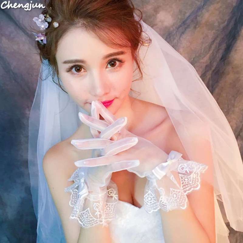 Белые кружевные Элегантные Свадебные перчатки Chengjun ever pretty свадебные аксессуары |