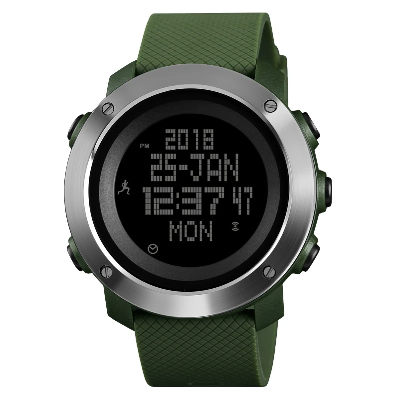 1431 Army Green Watc Водонепроницаемые мужские цифровые часы с компасом, профессиональные модные спортивные наручные часы, электронный будильник с обратным отсчетом калорий - Цвет: 1431 Army Green Watc