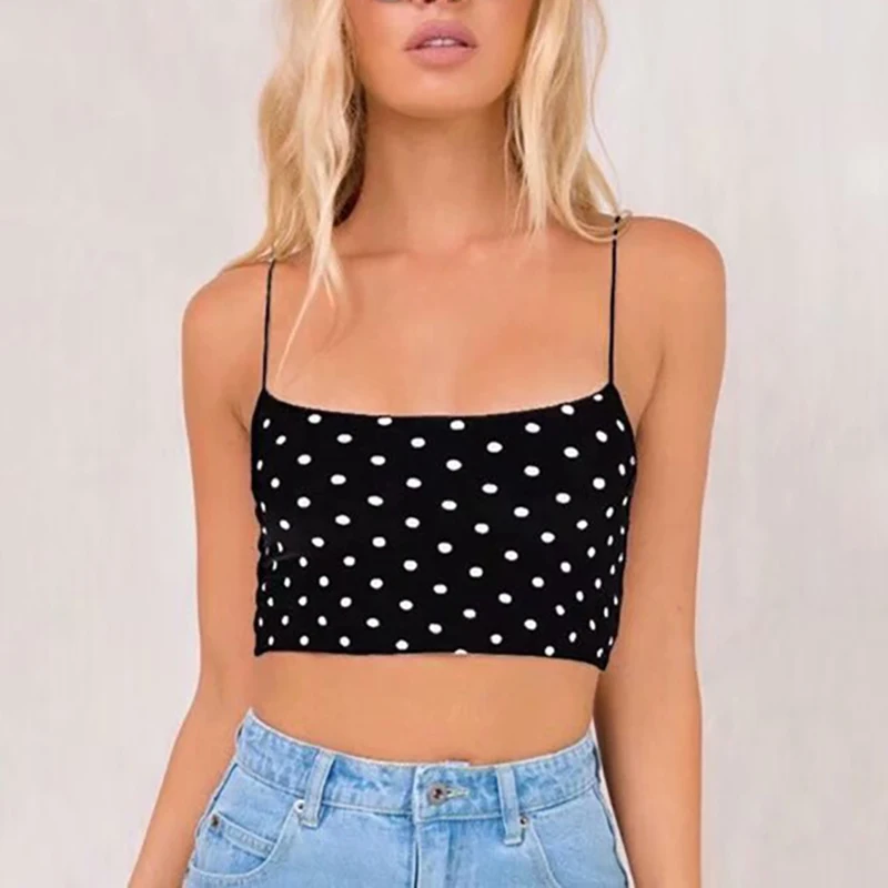 Женский тонкий трикотажный топ в горошек изысканная Трикотажная майка для