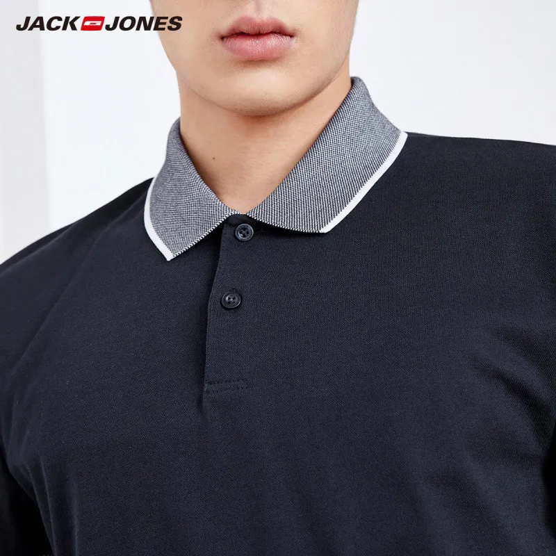 Мужская хлопковая рубашка поло JackJones базовая контрастная с отложным воротником и