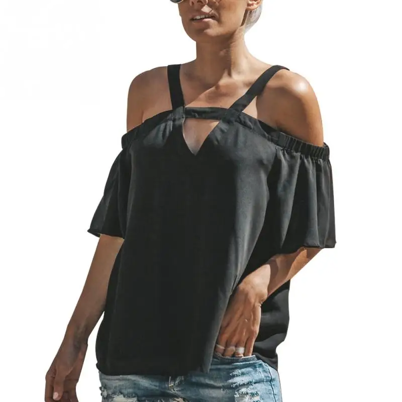 Женская шифоновая блузка с открытыми плечами асимметричная эластичная