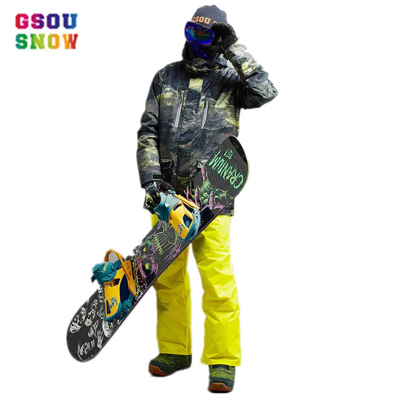 GSOU Зимний лыжный костюм для мужчин водонепроницаемая Лыжная куртка 10 K костюмы