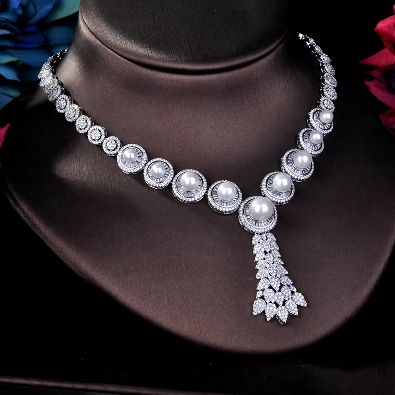 HIBRIDE роскошные 4 шт. Свадебные большие жемчужные Ювелирные наборы для женщин