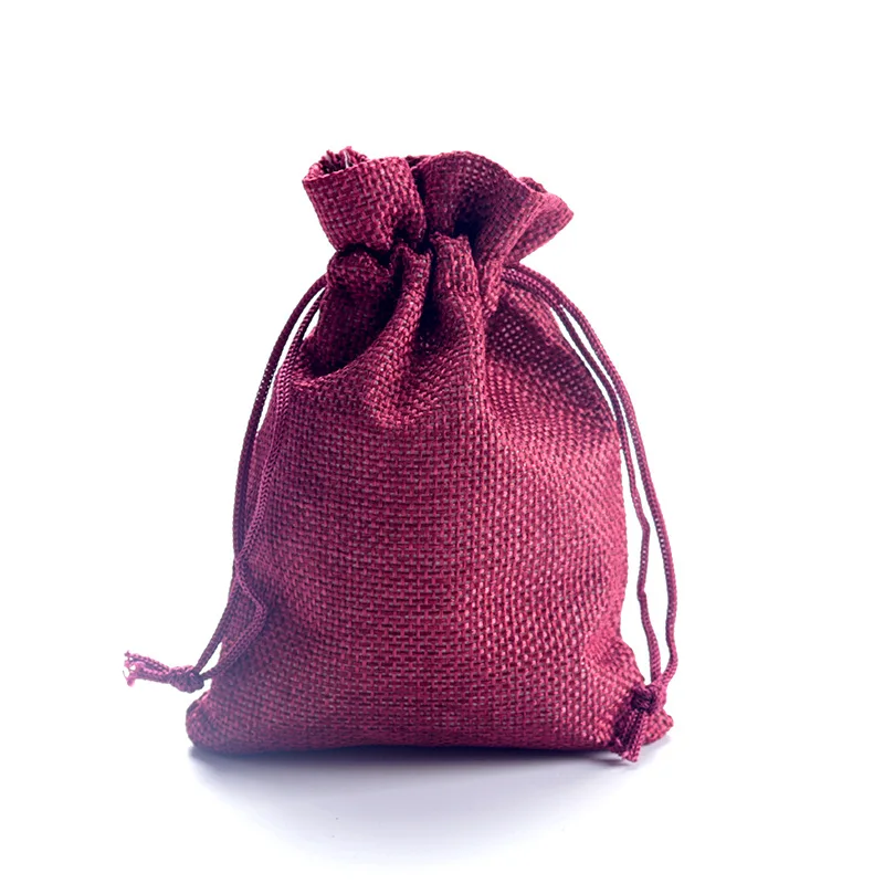 1 Piece(7x9cm) Linen Jute Drawstring Gift Bags Jewelry Packaging Bag Wedding Party Decoration Favors Drawable Gift Bag& Pouche - Цвет: Burgundy