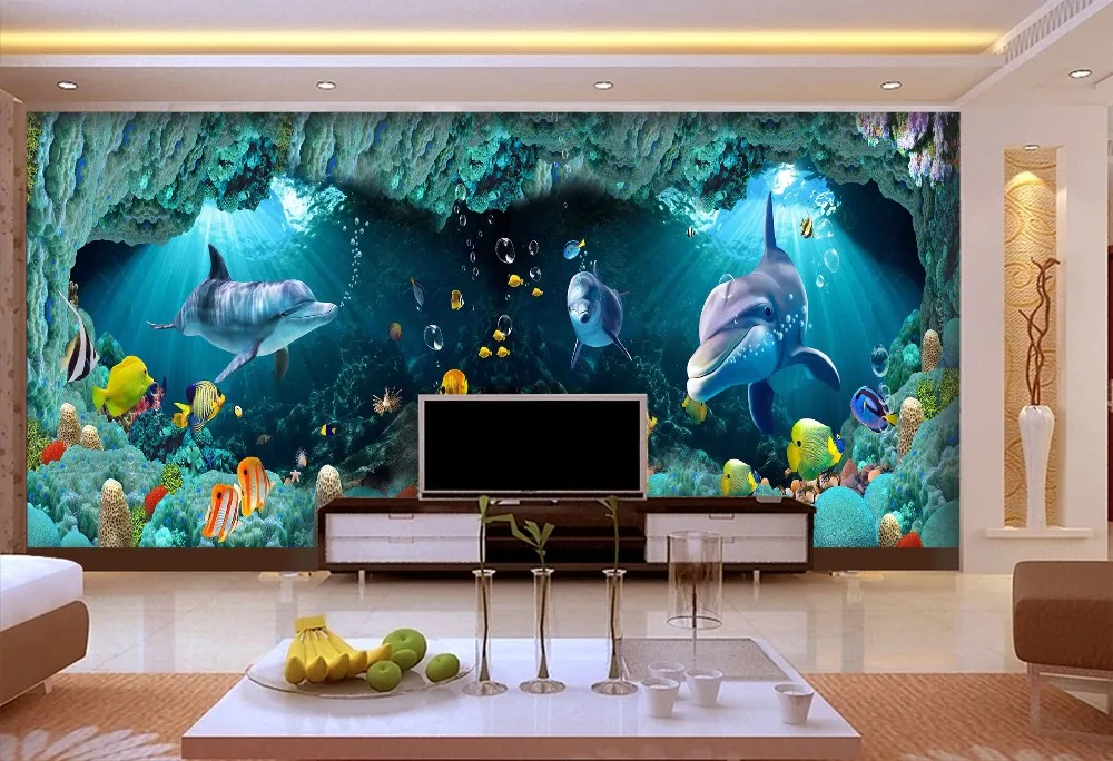 

[Самоклеющиеся] 3D Дельфин синяя рыба 118 настенная бумага настенная печать настенные наклейки
