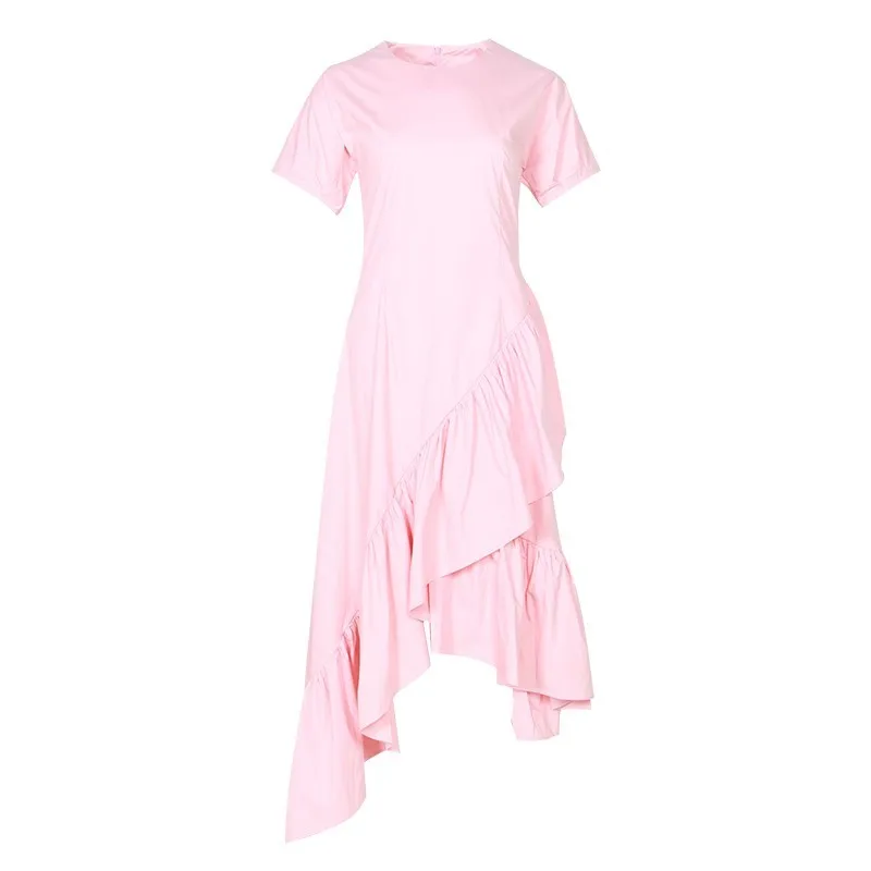 Платье с круглым вырезом TWOTWINSTYLE летнее однотонное асимметричное платье