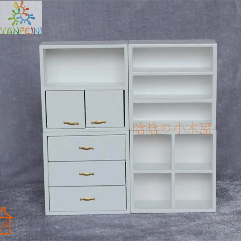 Комбинированный шкаф витрина деревянный миниатюрный кукольный домик 1/12 весы