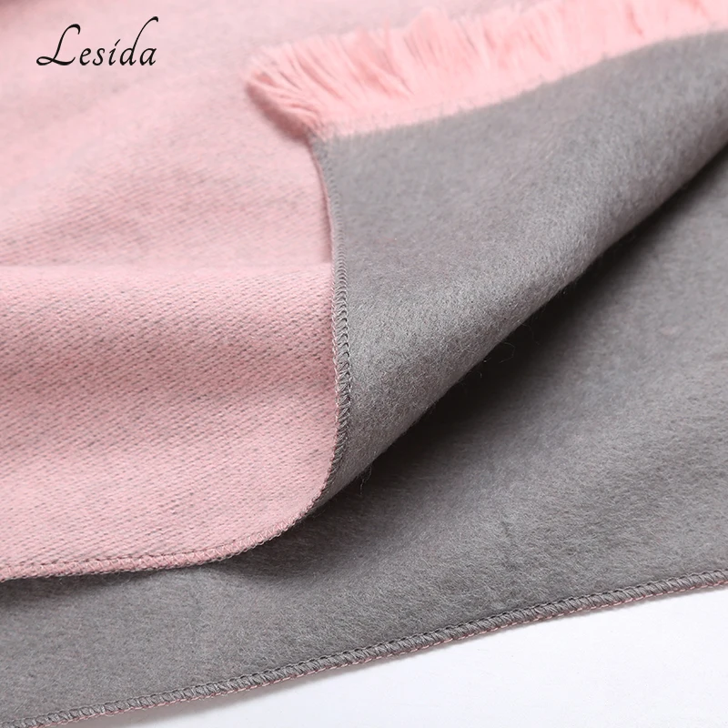 Lesida Для женщин зима теплый шарф из кашемира пашмины два Цвет кисточкой большие