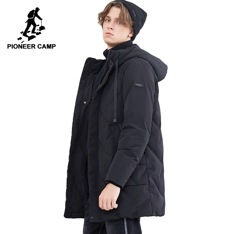 Мужская длинная пуховая куртка Pioneer camp черная Толстая теплая парка с капюшоном