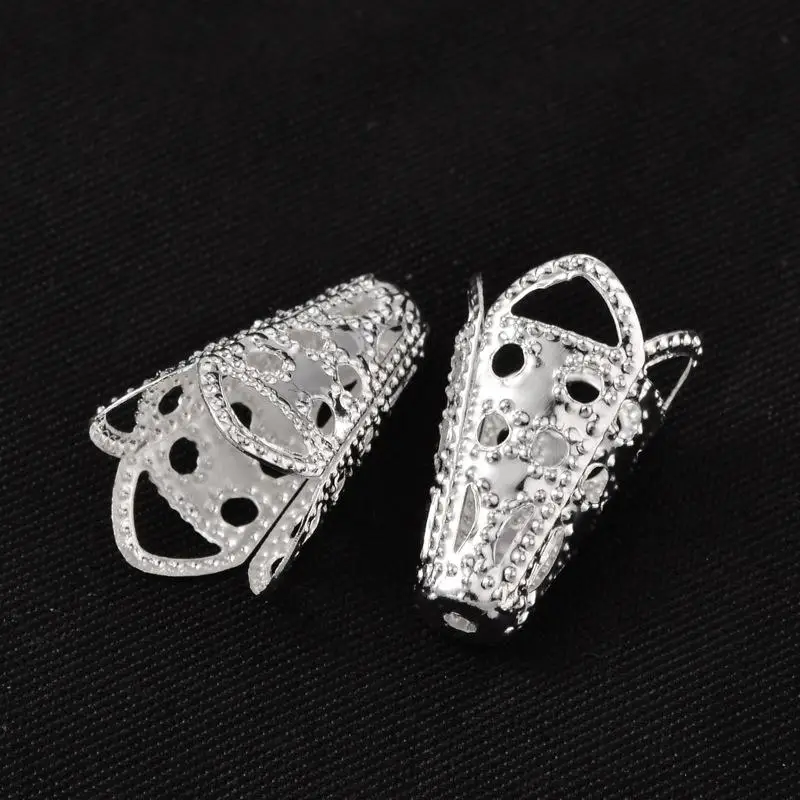 

50pcs Silver Iron Flower Bead Caps, 10mmx16mm, hole: 1.5mm