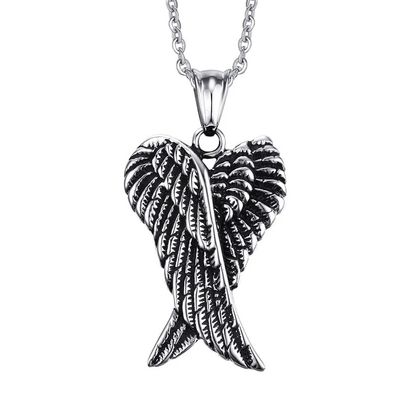 Trendy Hip Hop Jewelry Cool Stainless Steel Wing Pendant Necklace for Men Vintage Male Punk Statement Necklaces Gifts For Boy | Украшения и