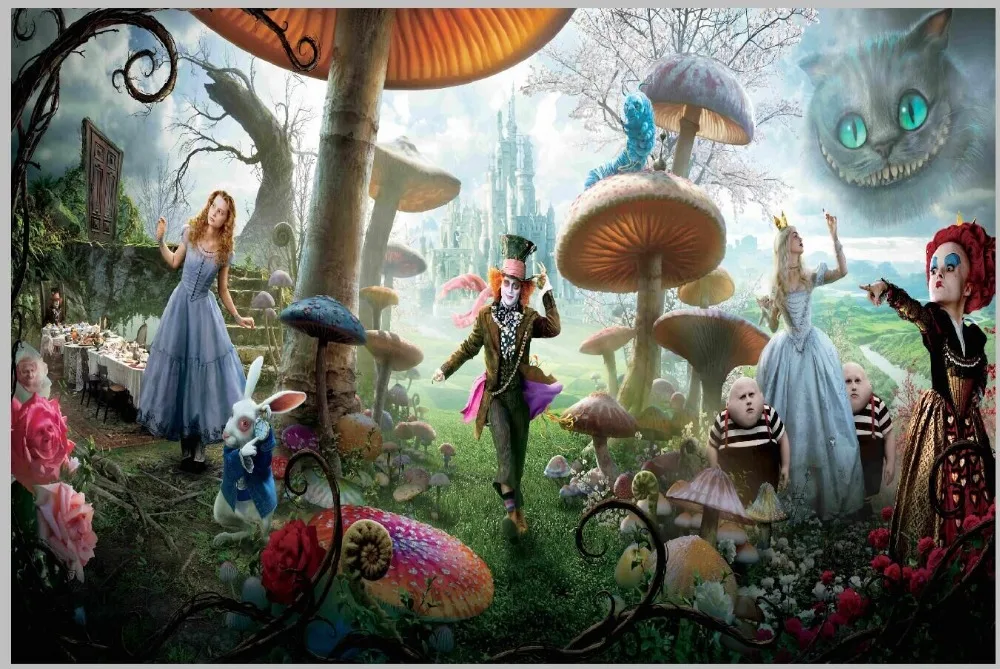 Виниловый фон для студийной фотосъемки с изображением Алисы страны чудес белого