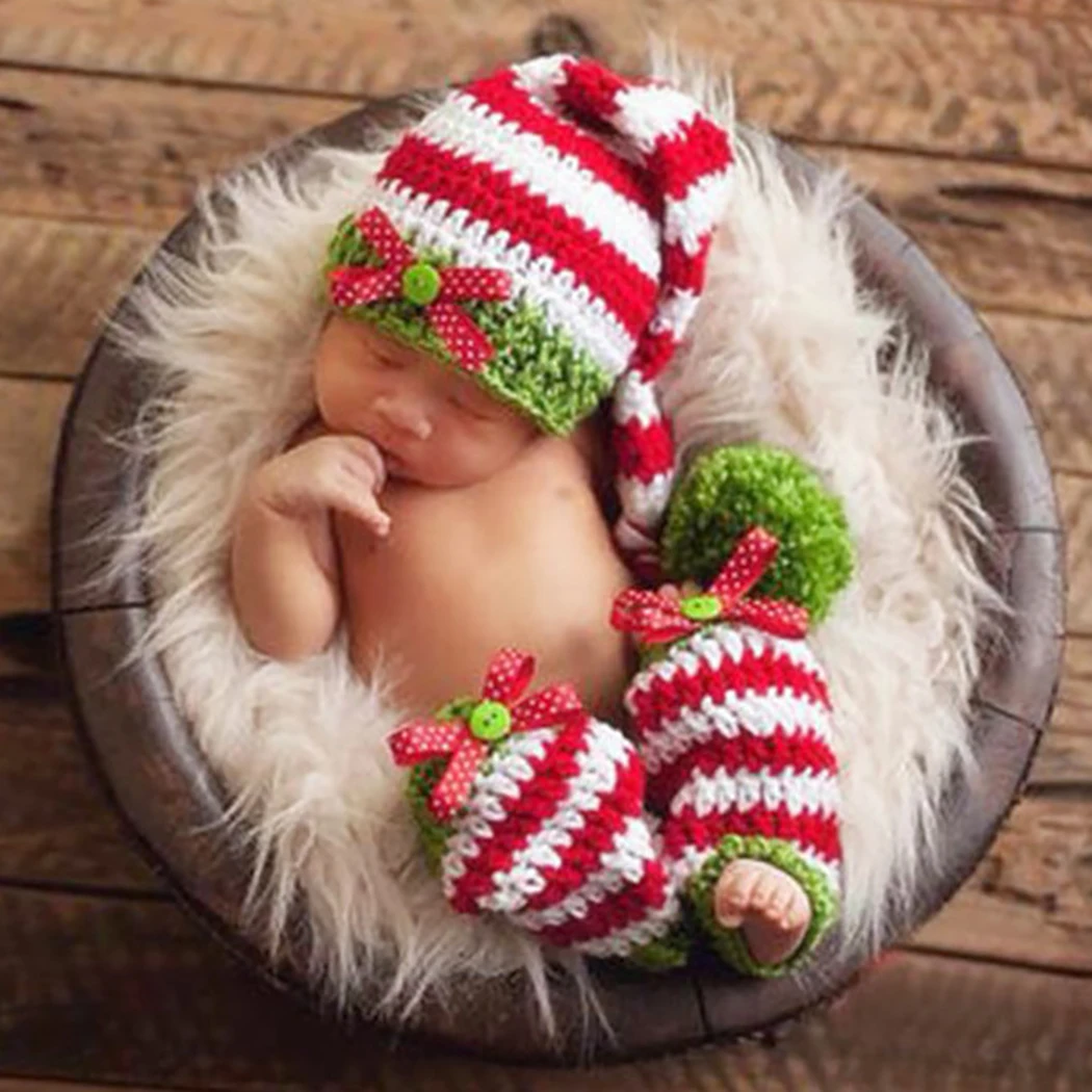 Новорожденный реквизит для фотосъемки крючком для маленьких мальчиков полосатая шапка с длинным хвостом Рождественская шляпа для фотосъемки Детский комплект фото костюм